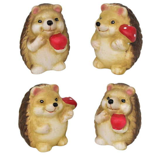 Ježci s jablíčkem a houbičkou keramický 4 ks set, 9 cm