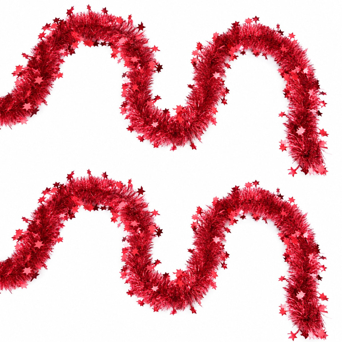 Vánoční řetěz červený s hvězdičkami - 2 ks set, Ø 8 cm, délka 3 m
