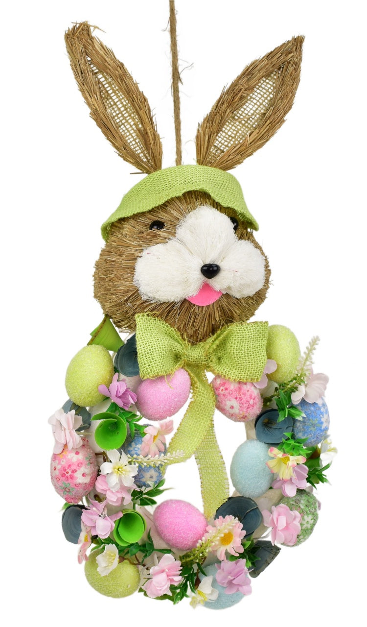 Věnec se zajícem a vajíčky zelený 57x25 cm