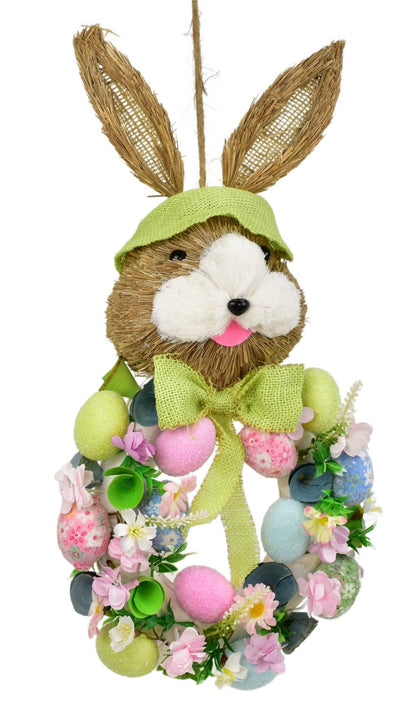Věnec se zajícem a vajíčky zelený 57x25 cm