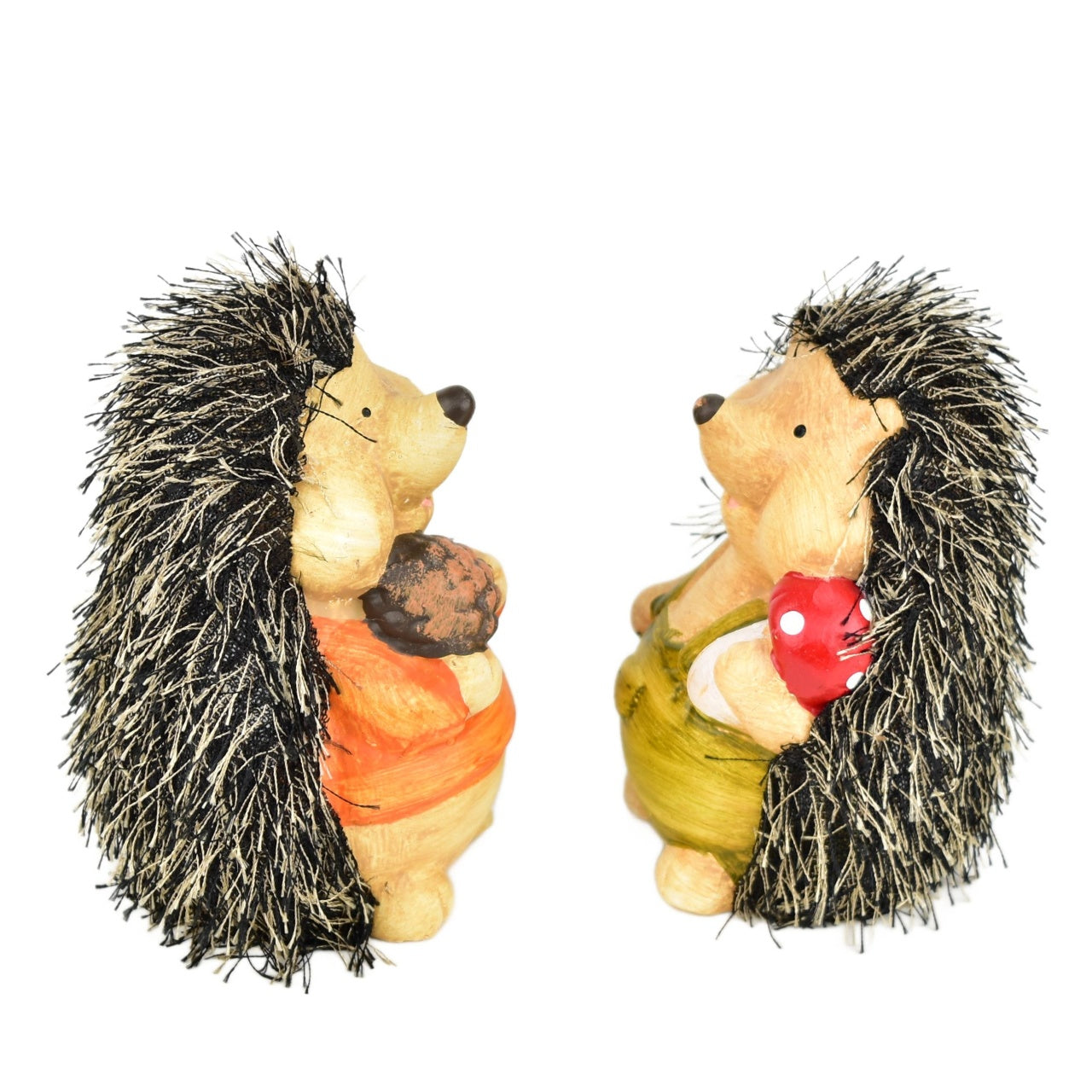 Ježci s houbičkou a se šiškou keramický 2 ks set, 13 cm