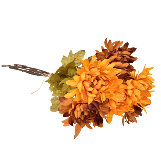 Kytice oranžových a hnědých chryzantém 6 ks, 70 cm