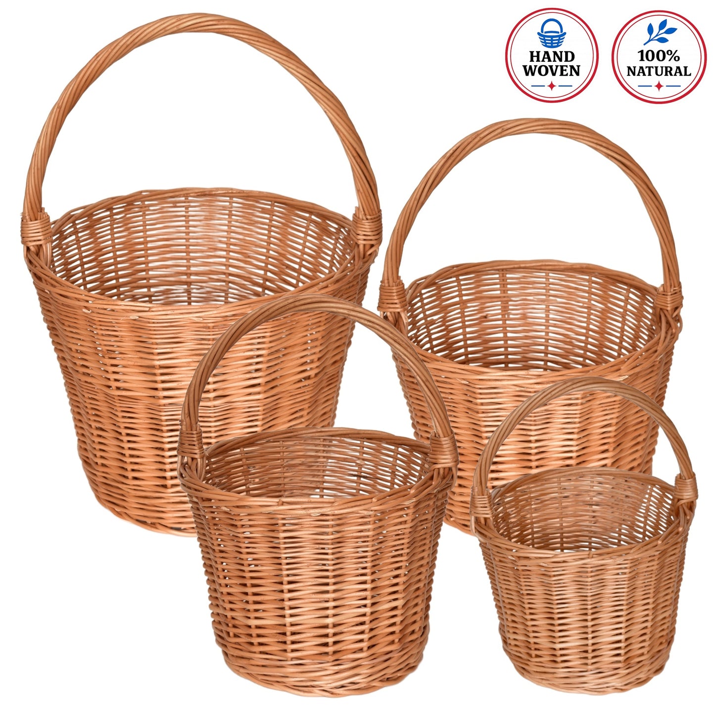 Set of wicker baskets Trháček, hand-woven from natural wicker, 4 pcs