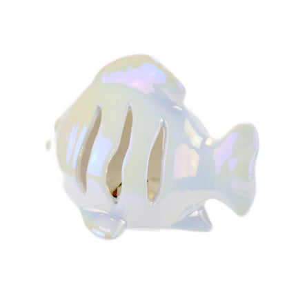 Ryba keramická s LED osvětlením, bílá perleť, 10x14 cm