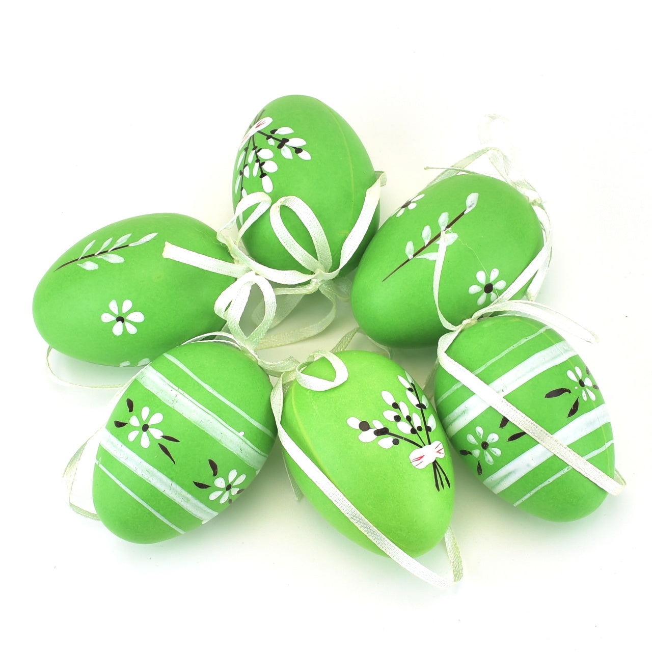 Easter eggs, painted, green, 6 pcs, 6x4 cm