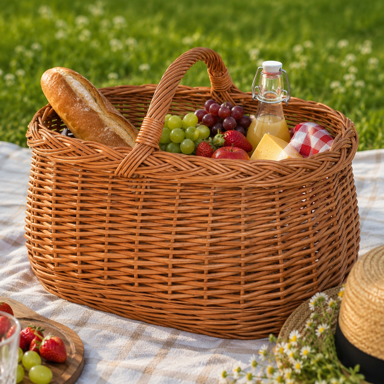 Car basket, hand-woven from natural wicker, 43×30×30 cm
