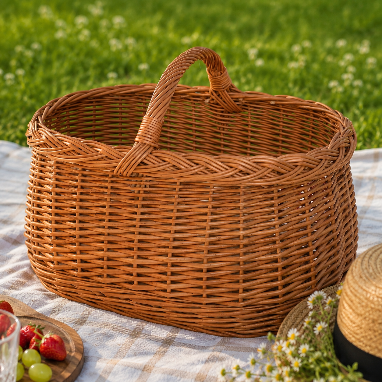 Car basket, hand-woven from natural wicker, 43×30×30 cm