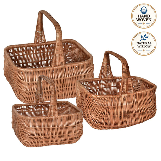 Set Holender Weidenkörbe, handgeflochten aus Naturweide, 3-teilig