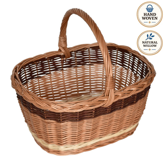 Korb traditionell, Stadt, handgeflochten aus Naturweide, 42×34×37 cm