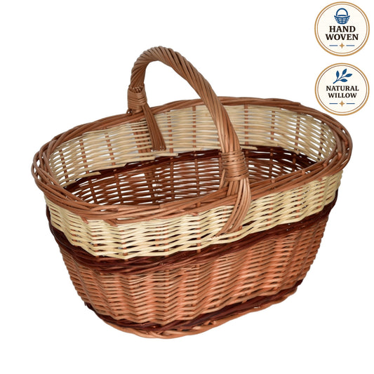 Pflanzkorb mit Streifen, handgeflochten aus Naturweide, 42×33×34 cm