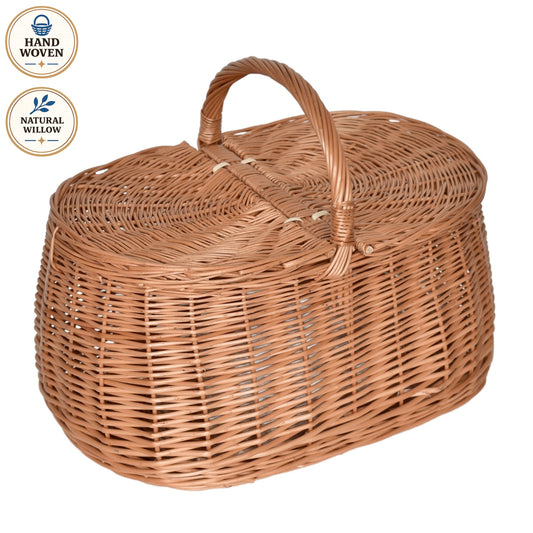 Picknickkorb für das Auto, handgeflochten aus Naturweide, 43×28×35 cm