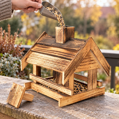 Flamed bird feeder with filling hopper, medium, 27 × 23 × 29 cm
