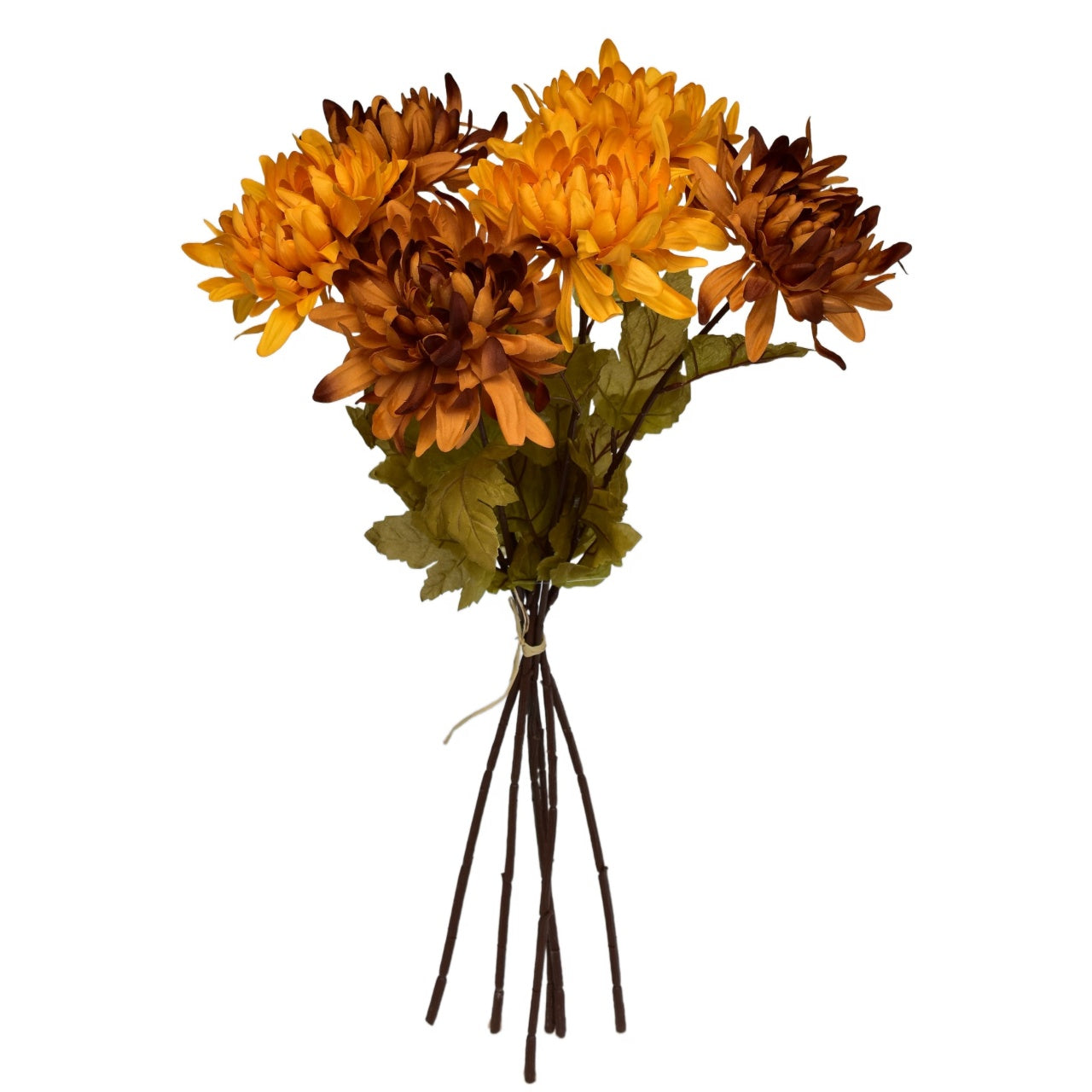 Kytice oranžových a hnědých chryzantém 6 ks, 70 cm