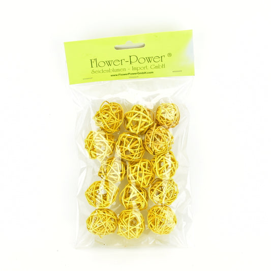 Proutěné dekorační koule  žluté, 15 ks, Ø3 cm