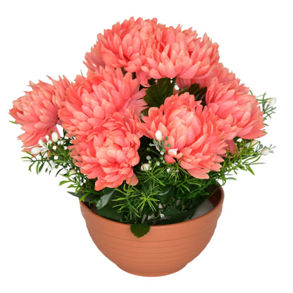Autumn bowl with pink chrysanthemums, 10 flowers, 25 × 26 cm