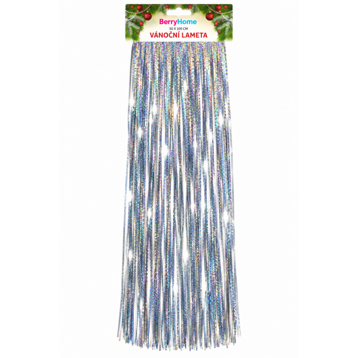 Weihnachtslametta, silber, mit Lasereffekt, 50 × 100 cm