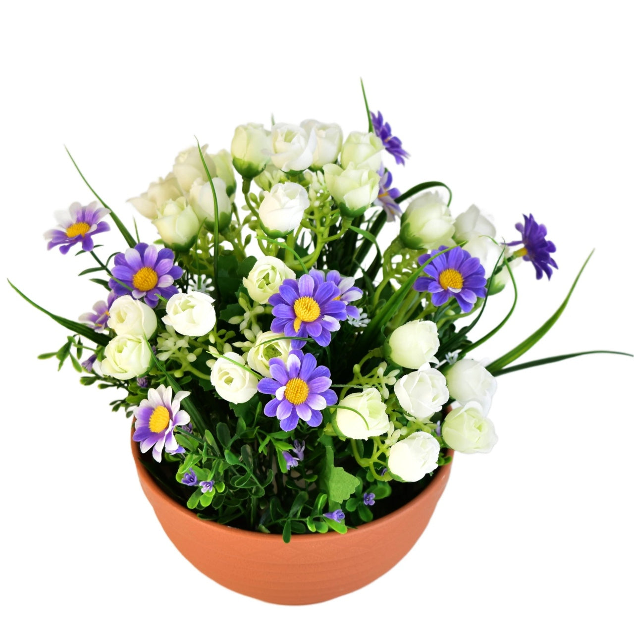 Růžičky bílé v terakotové misce Ø22/ 23 cm