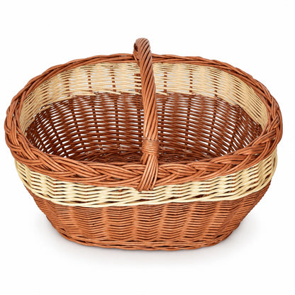 Großer Einkaufskorb aus Weidengeflecht mit hellem Streifen, handgeflochten, 50 × 37 × 36 cm