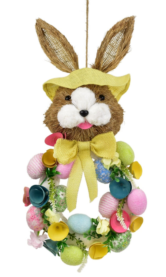 Věnec se zajícem a vajíčky žlutý 57x25 cm