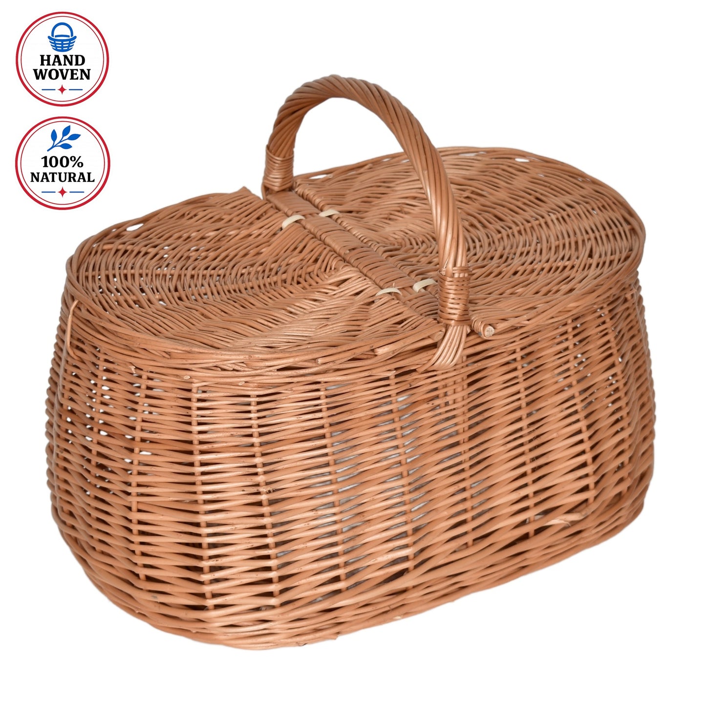 Car Picnic Basket, hand-woven from natural wicker, 43×28×35 cm