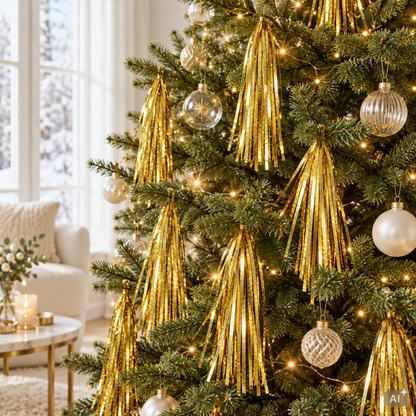 Weihnachtslametta Gold mit Lasereffekt, 50 × 100 cm