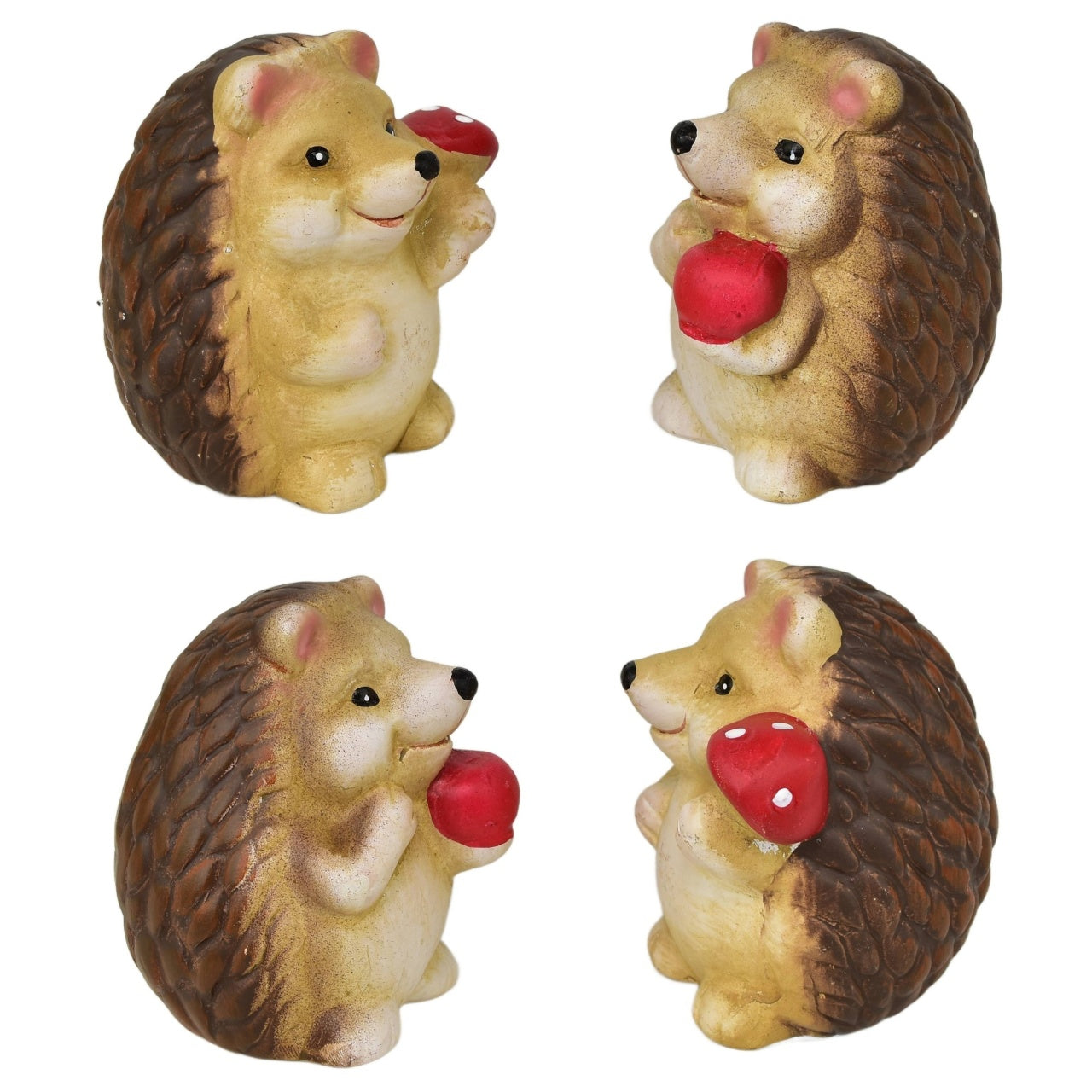 Ježci s jablíčkem a houbičkou keramický 4 ks set, 9 cm