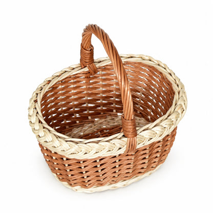 Ovaler Weidenkorb mit hellem Zopfmuster und Flechtwerk, handgeflochten, 23 × 18 × 25 cm
