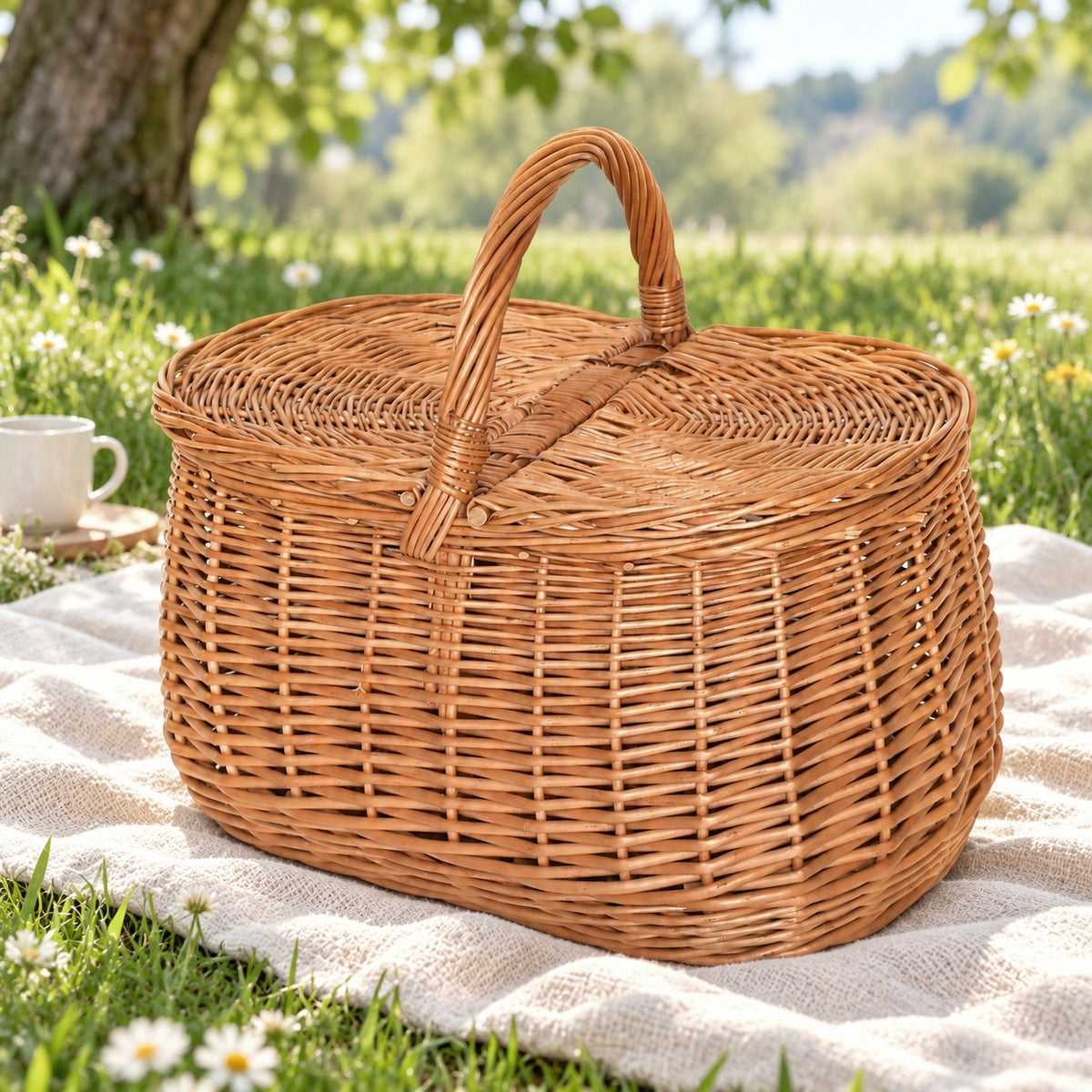 Geflochtener Picknickkorb mit Deckel mittel, handgeflochten 37 × 26 × 32 cm