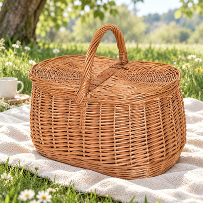 Geflochtener Picknickkorb mit Deckel mittel, handgeflochten 37 × 26 × 32 cm