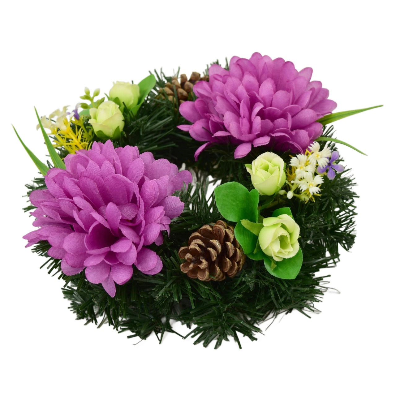 Věneček podzimní s fialovými chryzantémami Ø20 cm