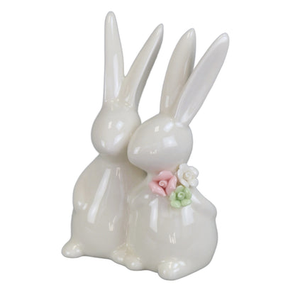 Pár porcelánových zajíčků s kytičkou 12 cm