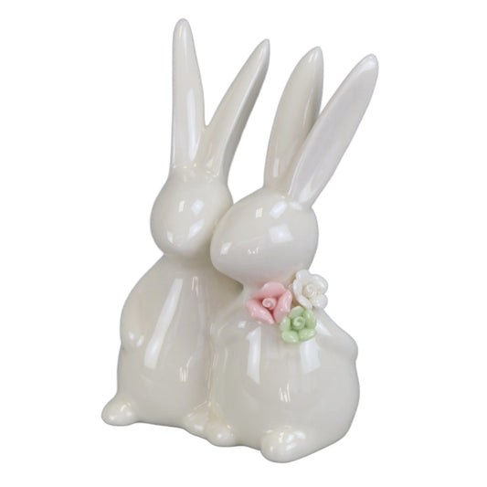 Pár porcelánových zajíčků s kytičkou 12 cm