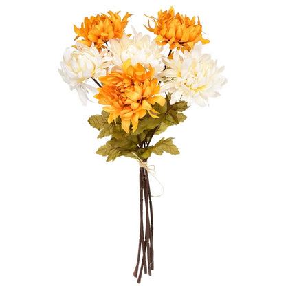 Kytice oranžových a krémových chryzantém 6 ks, 70 cm
