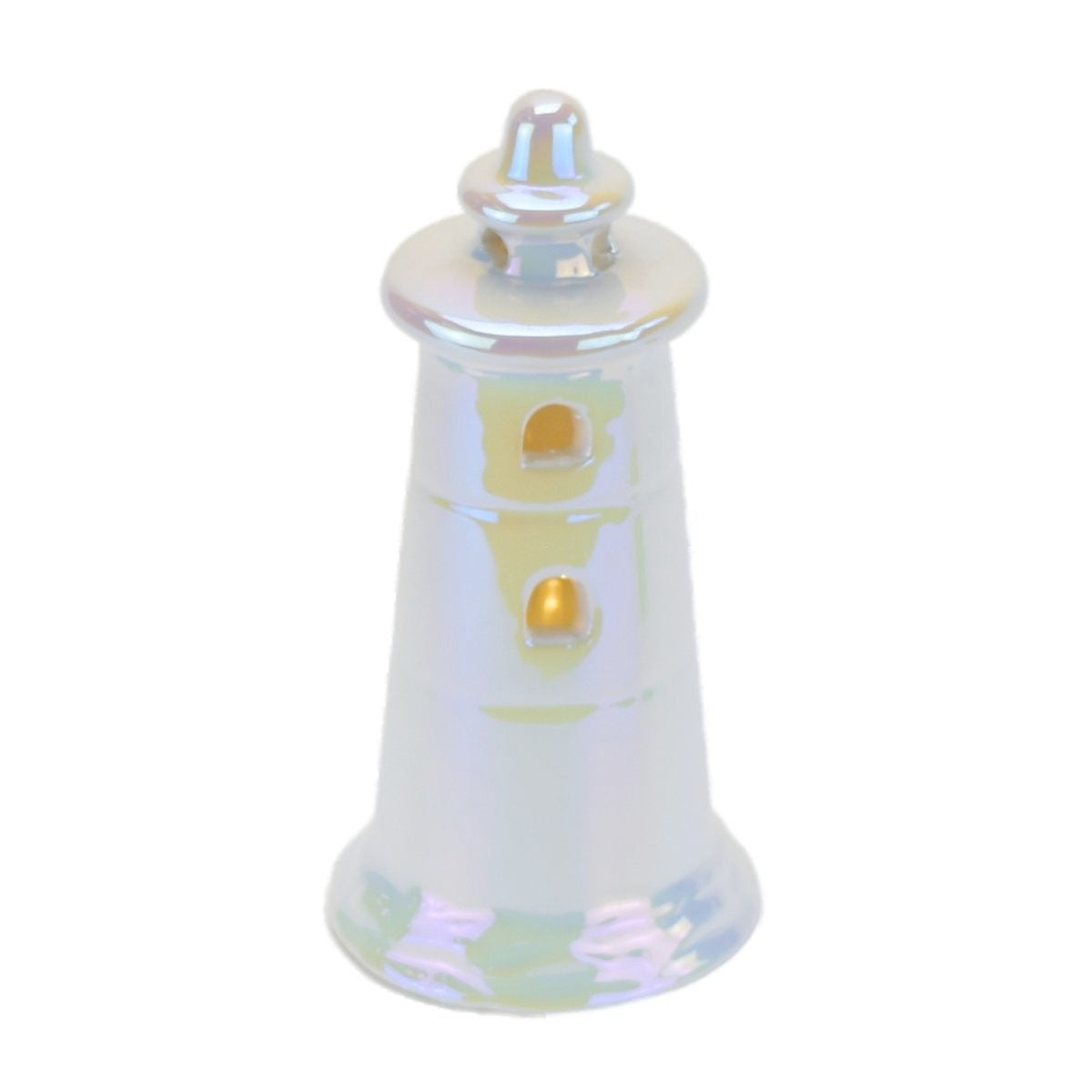 Maják keramický s LED osvětlením, bílá perleť, 14 cm