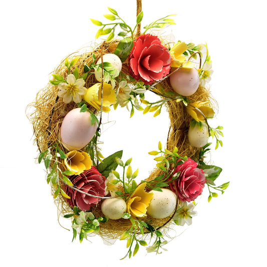 Jarní věnec s vajíčky a kvítky Ø25 cm