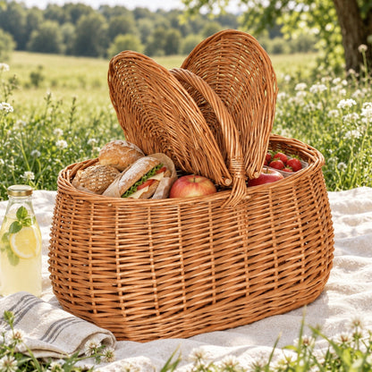 Geflochtener Picknickkorb mit Deckel mittel, handgeflochten 37 × 26 × 32 cm
