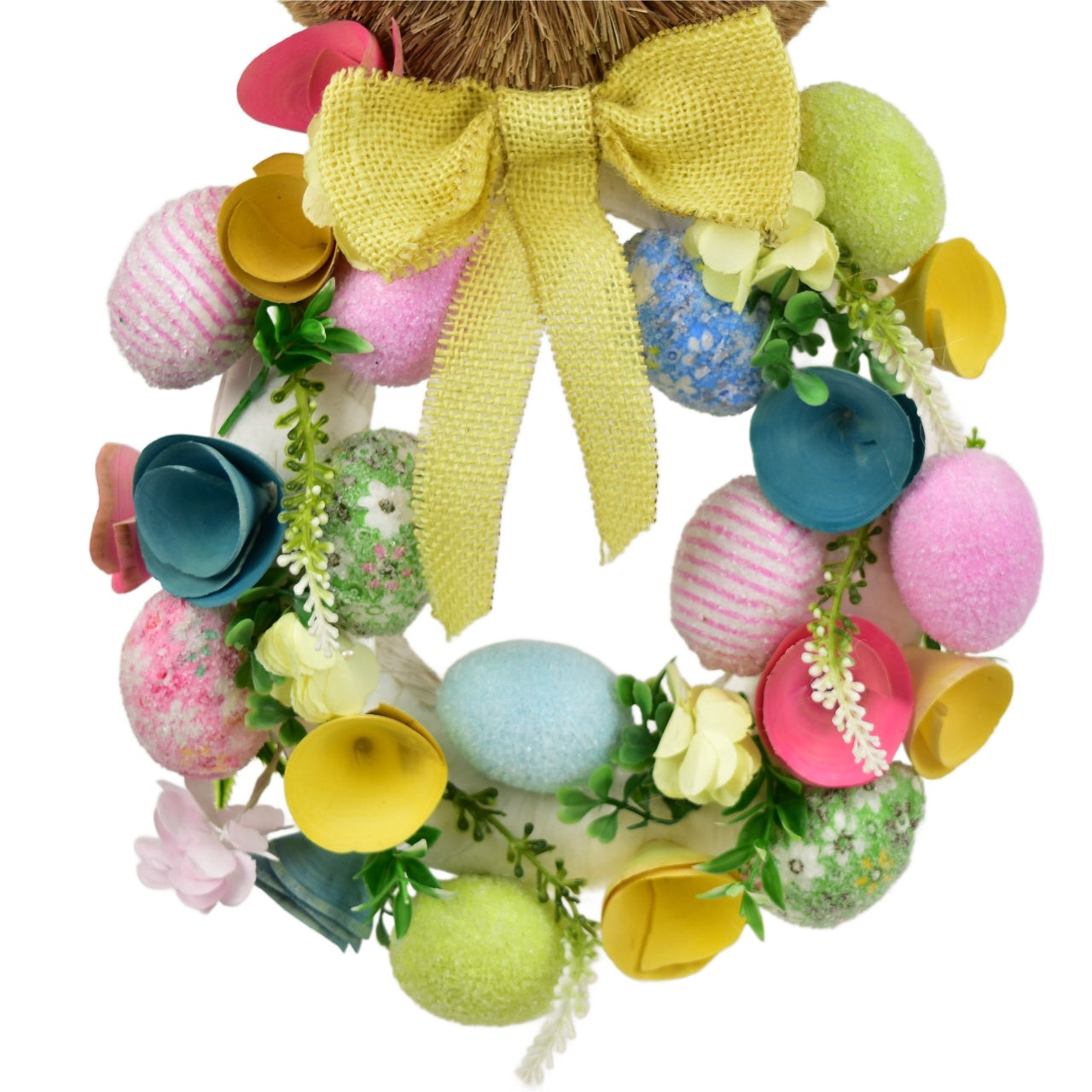 Věnec se zajícem a vajíčky žlutý 57x25 cm