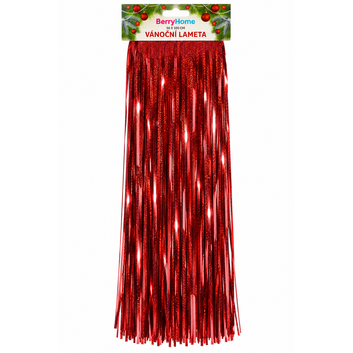 Weihnachtslametta rot mit Lasereffekt, 50 × 100 cm