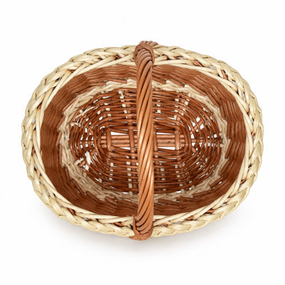 Ovaler Weidenkorb mit hellem Zopfmuster und Flechtwerk, handgeflochten, 23 × 18 × 25 cm