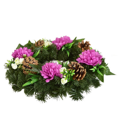 Dušičkový věnec s fialovými chryzantémami  Ø35 cm