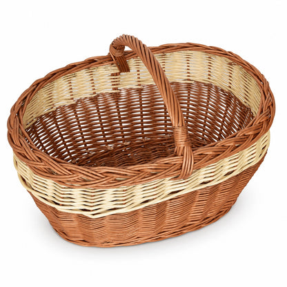 Großer Einkaufskorb aus Weidengeflecht mit hellem Streifen, handgeflochten, 50 × 37 × 36 cm