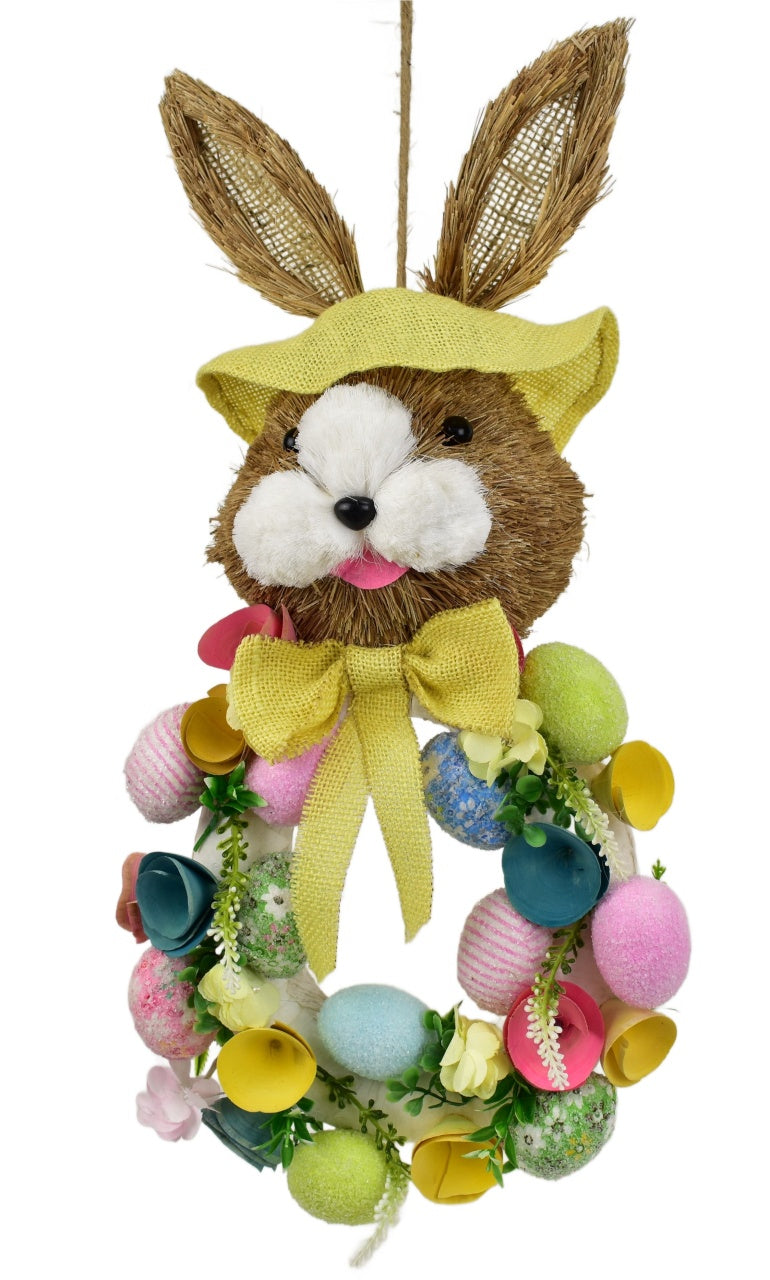 Věnec se zajícem a vajíčky žlutý 57x25 cm
