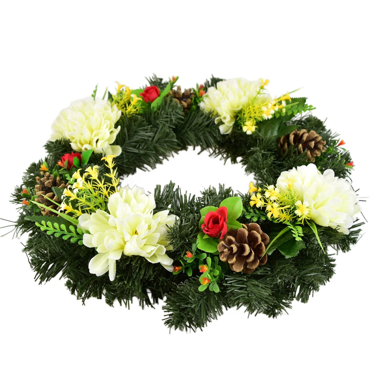 Věnec podzimní se světle žlutými chryzantémami Ø35 cm