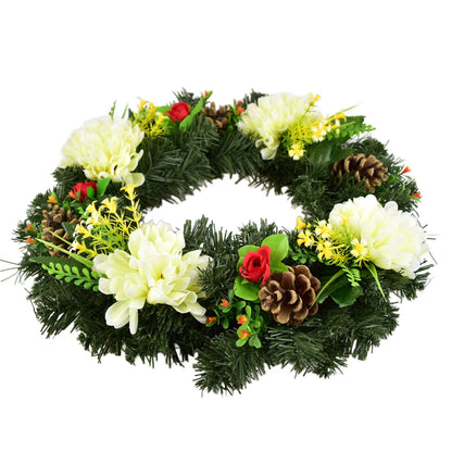 Věnec podzimní se světle žlutými chryzantémami Ø35 cm